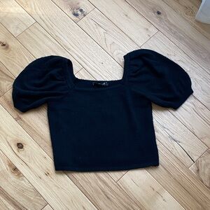 English Factory Black Square Neck Puff Sleeve Top